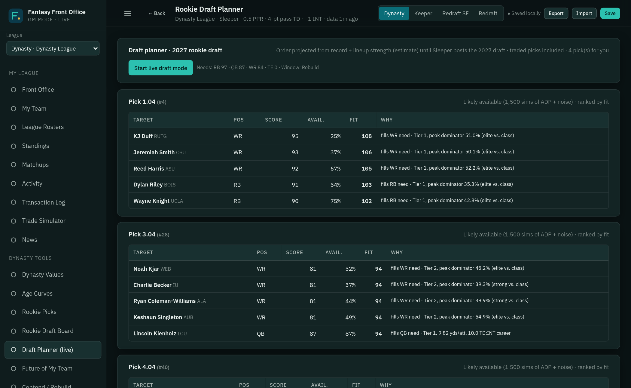 Draft planner